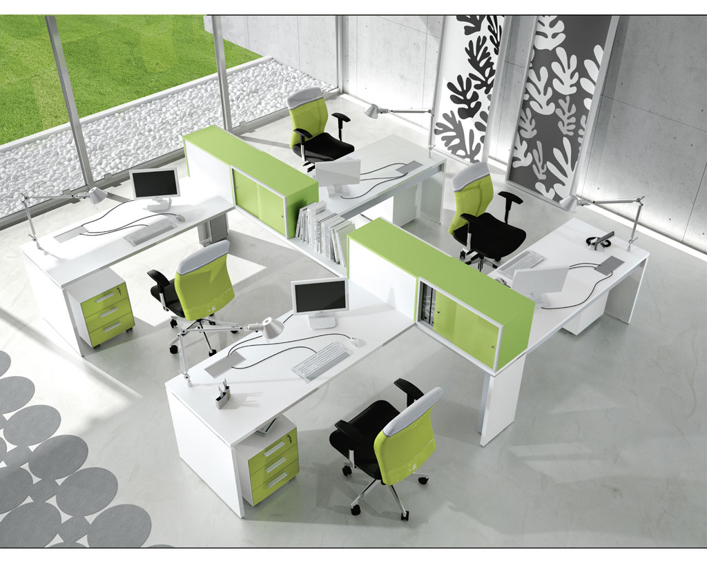 office furniture-Ram-line office desks-operative-desk-in-metal-white-and-container-green